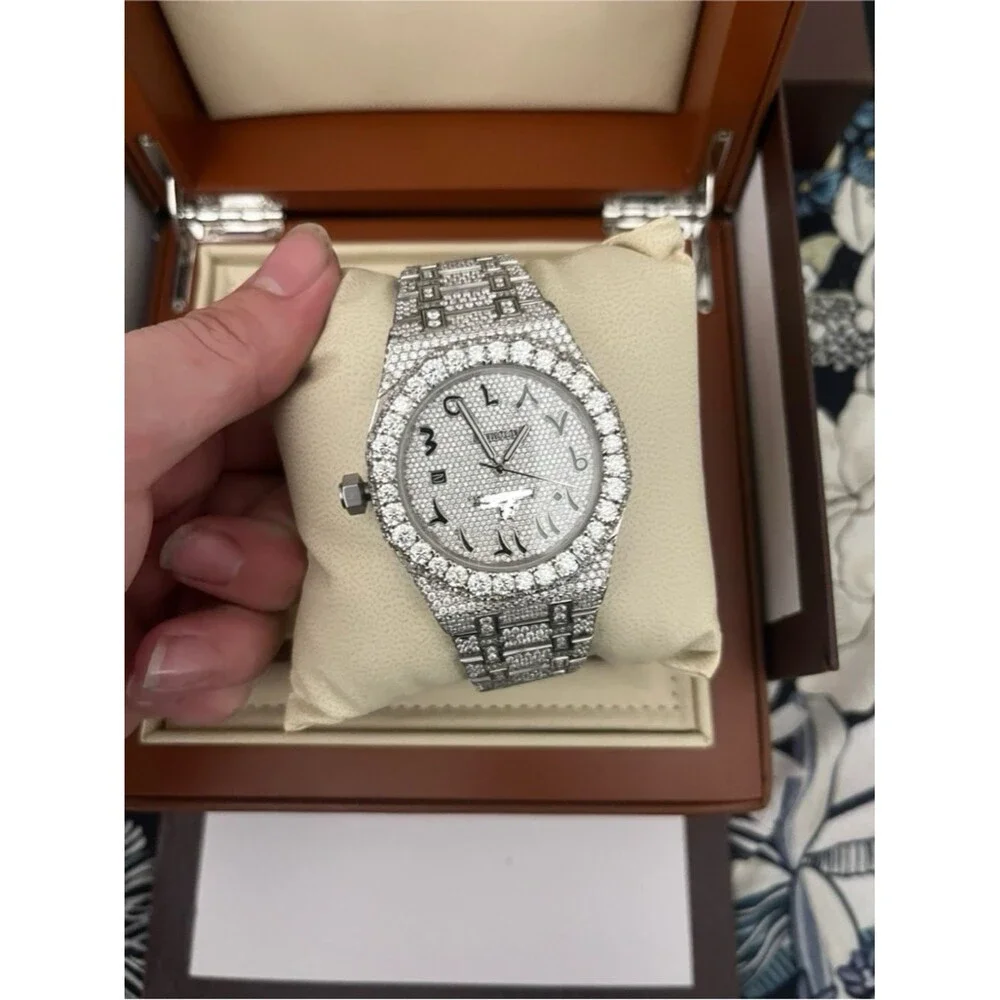 Bust Down Moissanite Watch Iced Out Swiss Auto Movement 41mm with Box + Papers